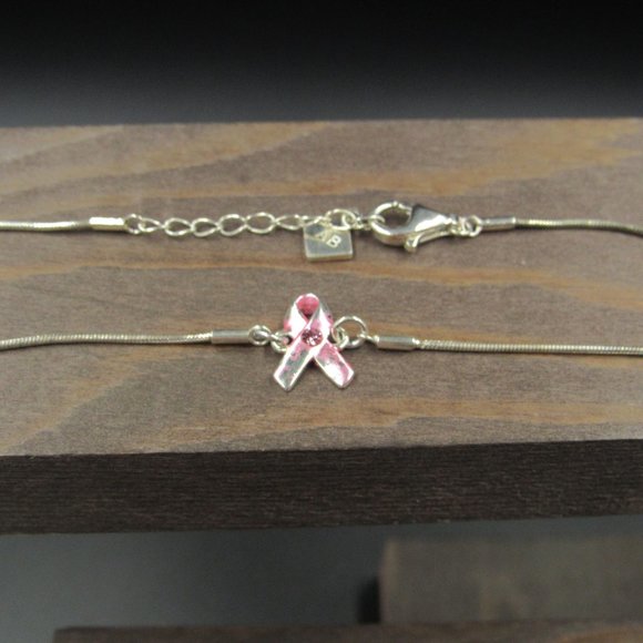 8" Sterling Silver Crystal Breast Cancer Bracelet Vintage - Picture 4 of 6